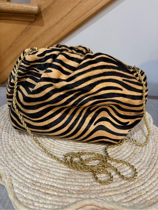 Loeffler Randall Handbags - Zebra Print Drawstring Shoulder Bag with Gold Chain